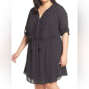 NWT Daniel Rainn Black White polka Dot Dress roll sleeves 1X Plus